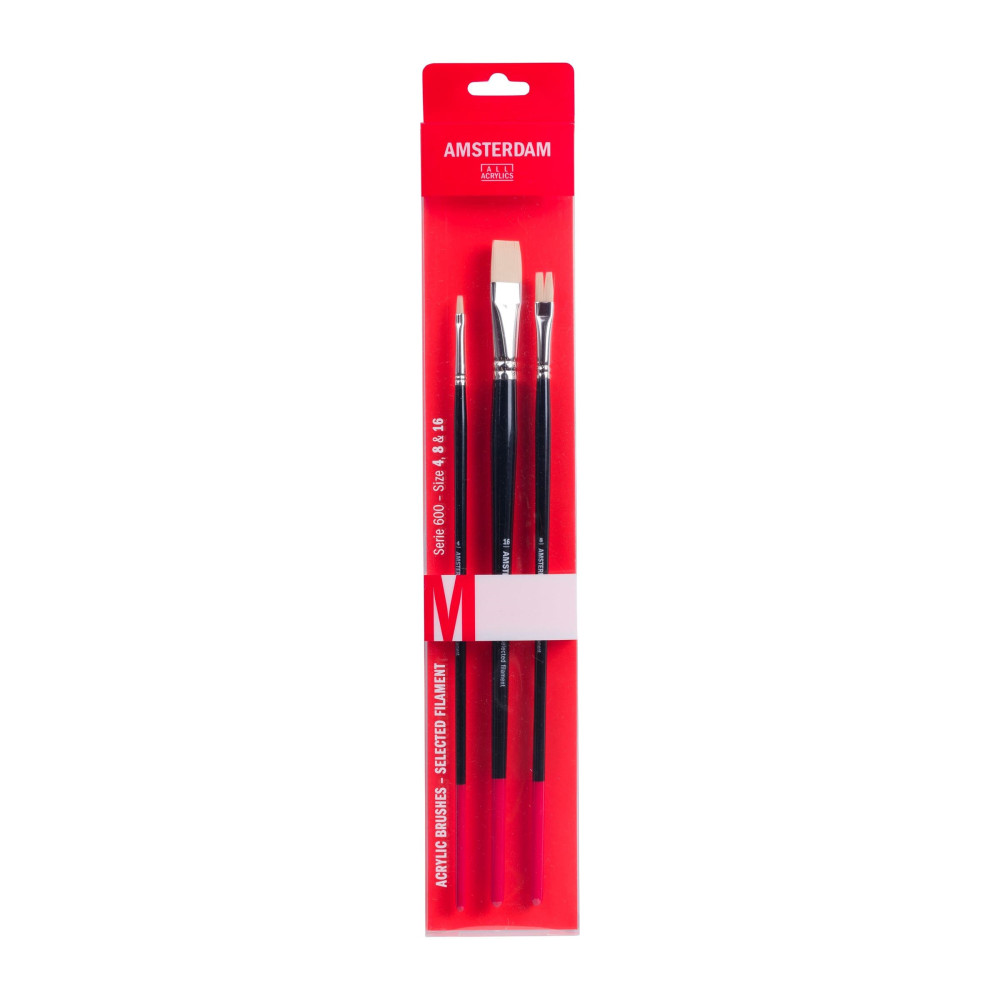 Set of flat, synthetic brushes - Amsterdam - long handle, M, 3 pcs