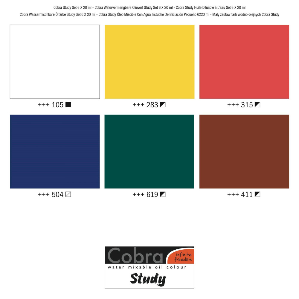 Set of Study oil paints in tubes - Cobra - 6 colors x 20 ml