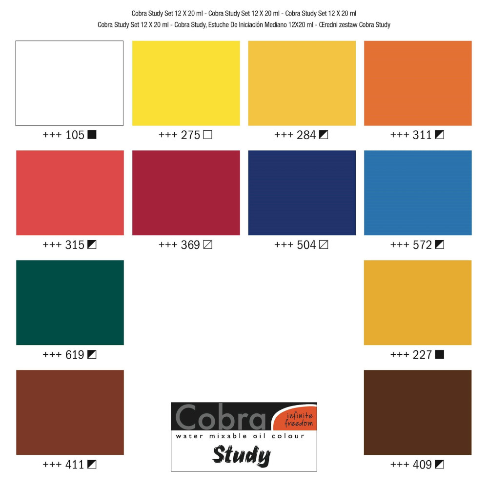 Zestaw farb olejnych Study w tubkach - Cobra - 12 kolorów x 20 ml