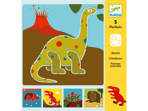 Stencils for drawing - Djeco - Dinosaurs, 5 pcs
