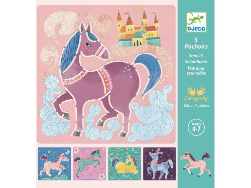 Stencils for drawing - Djeco - Horses, 5 pcs