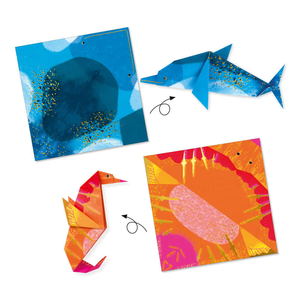 Set for origami - Djeco - Ocean animals, 24 pcs