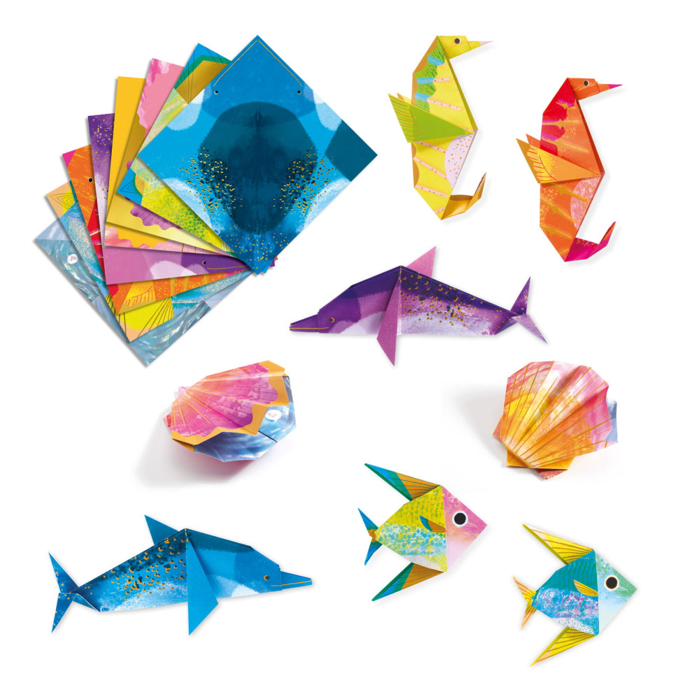 Set for origami - Djeco - Ocean animals, 24 pcs