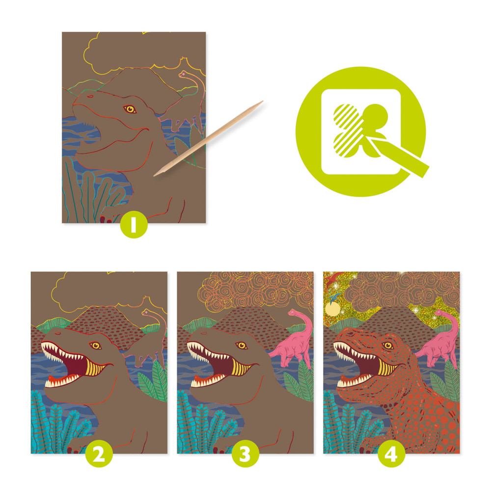 Scratch boards for children Dinosaurs - Djeco - 4 sheets