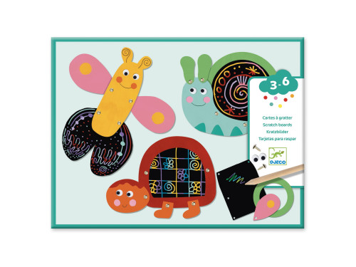 Scratch boards for folding - Djeco - Funny animals, 4 sheets