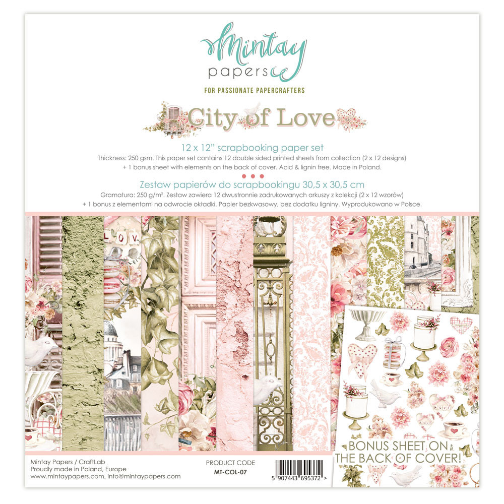 Zestaw papierów do scrapbookingu 30,5 x 30,5 cm - Mintay - City of Love