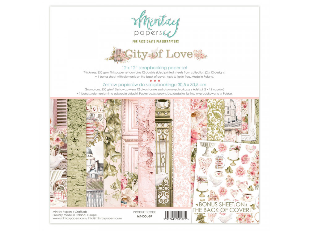Zestaw papierów do scrapbookingu 30,5 x 30,5 cm - Mintay - City of Love