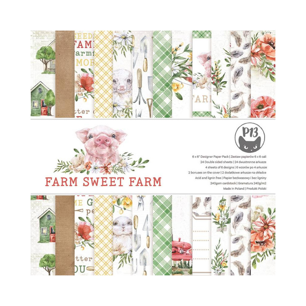 Zestaw papierów do scrapbookingu 15,3 x 15,3 cm - Piątek Trzynastego - Farm Sweet Farm