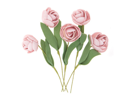 White foam roses with wire - DpCraft - pink, 15 cm, 5 pcs