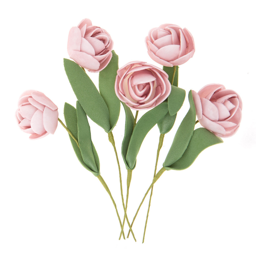 Róże z pianki z drucikiem - DpCraft - różowe, 15 cm, 5 szt.