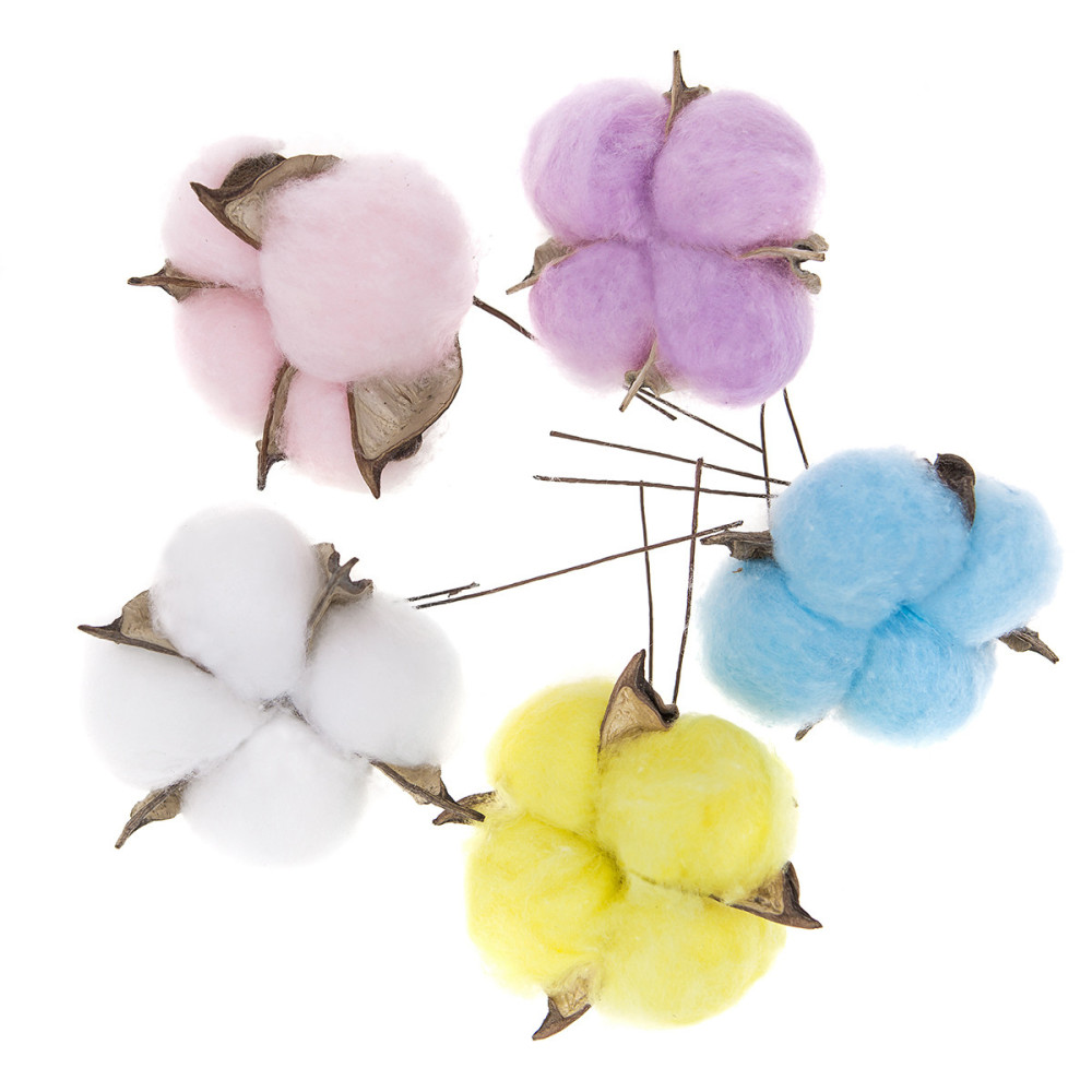 Cotton flowers with wire - DpCraft - 5 cm, 5 pcs