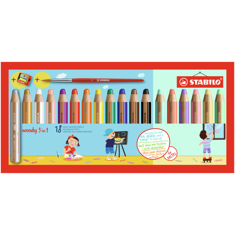 Zestaw kredek dla dzieci Woody 3 w 1 - Stabilo - 18 kolorów