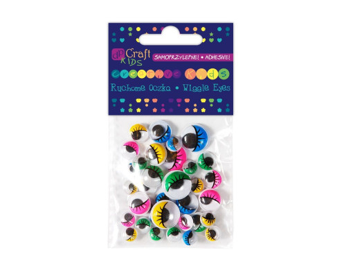 ADHESIVE ASSORTED COLOUR WIGGLE EYES WITH EYELASHES, 36 PCS