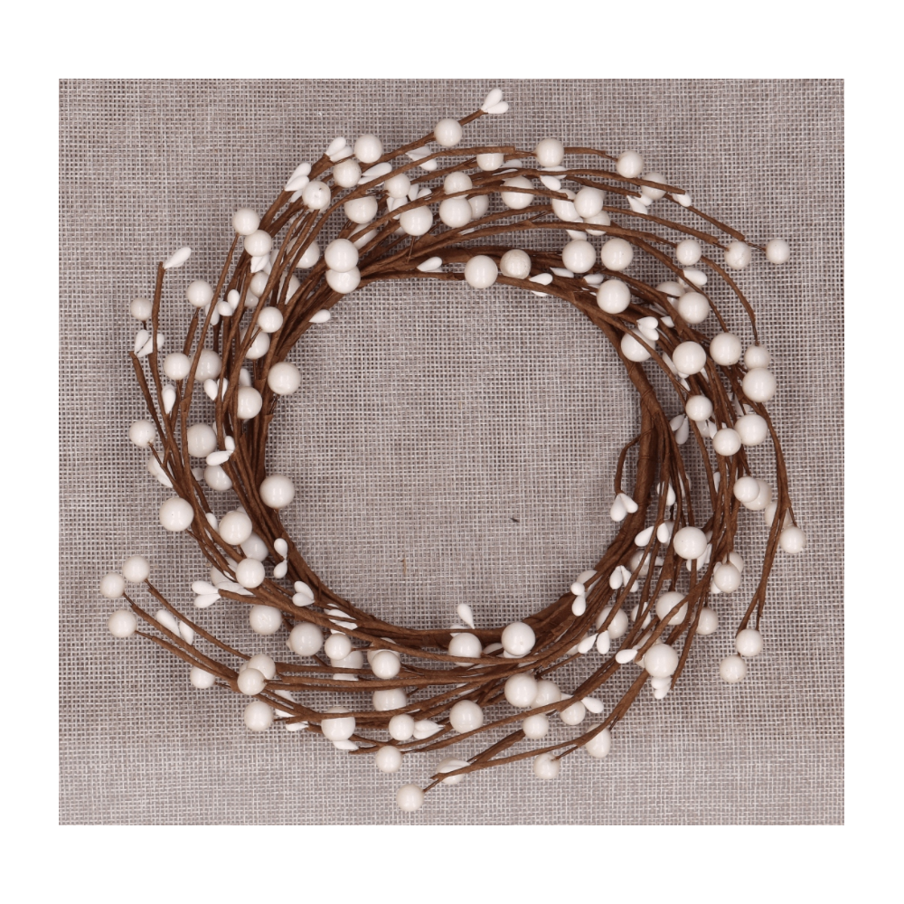Wreath with white balls - brown, 18 cm
