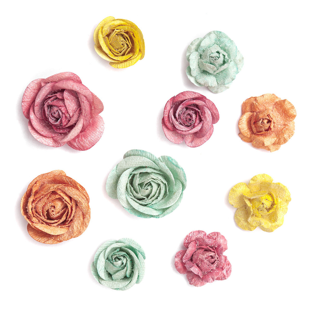 Kwiaty papierowe, róże - DpCraft - boho, 10 szt.