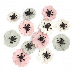 Paper flowers, anemones - DpCraft - cream & nude, 12 pcs