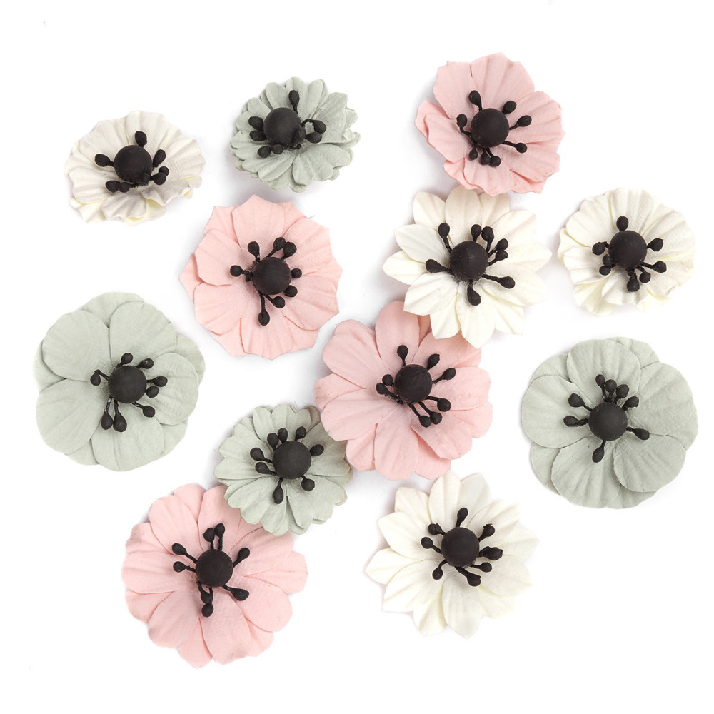 Kwiaty papierowe, anemony - DpCraft - pastelowe, 12 szt.