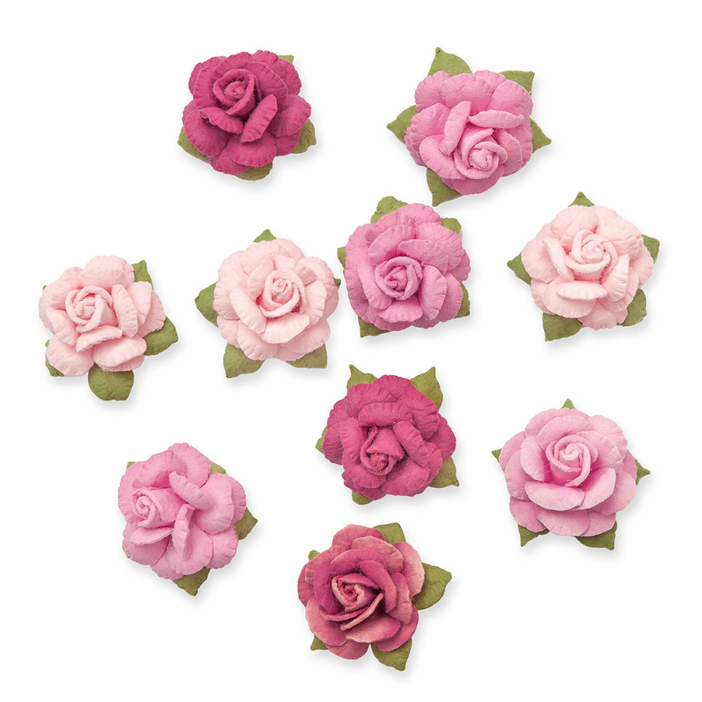 Paper flowers, roses - DpCraft - pink & red, 10 pcs