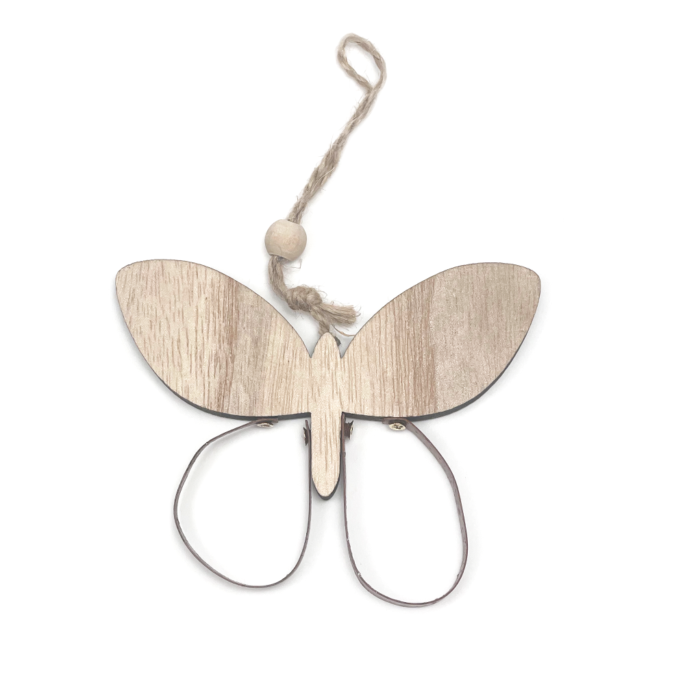 Wooden butterfly pendant - natural, 7 x 9 cm