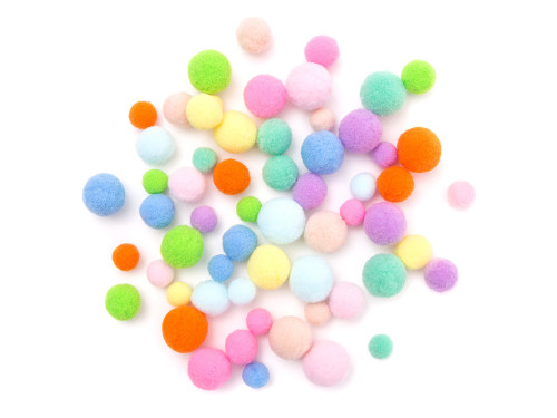 Plush pompoms - DpCarft - Rainbow, 60 pcs.