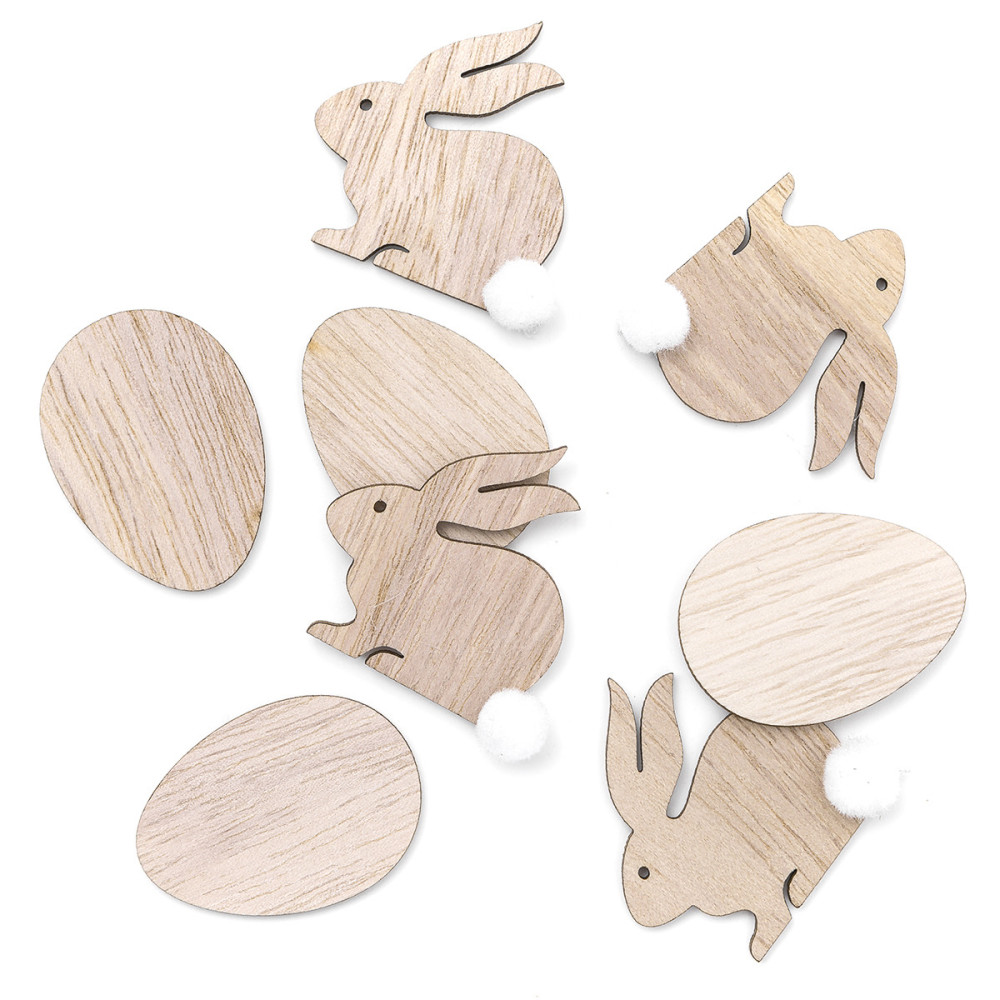 Wooden bunnies and eggs - DpCraft - natural, 4 cm, 8 pcs