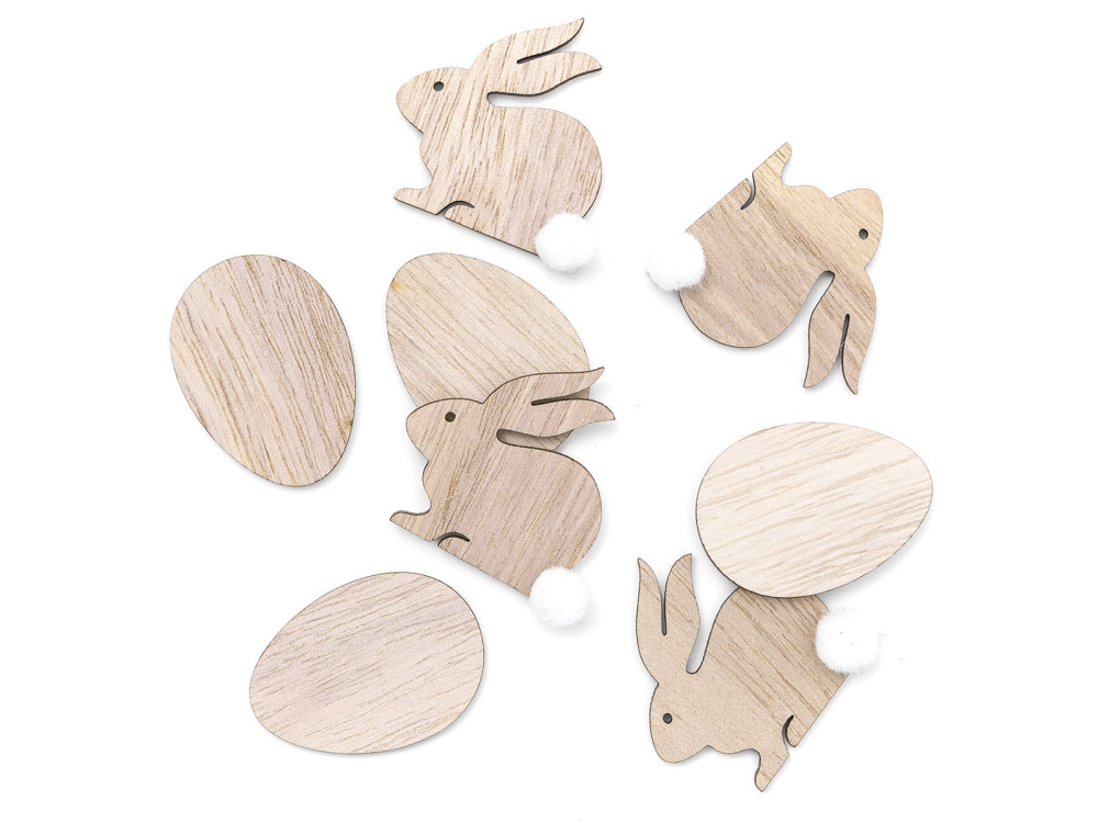 Wooden bunnies and eggs - DpCraft - natural, 4 cm, 8 pcs
