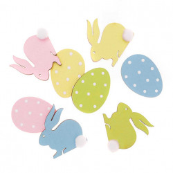 Wooden bunnies and eggs - DpCraft - pastel, 4 cm, 8 pcs