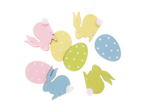 Wooden bunnies and eggs - DpCraft - pastel, 4 cm, 8 pcs
