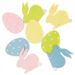 Wooden bunnies and eggs - DpCraft - pastel, 7 cm, 8 pcs