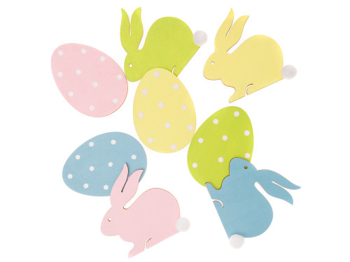 Wooden bunnies and eggs - DpCraft - pastel, 7 cm, 8 pcs