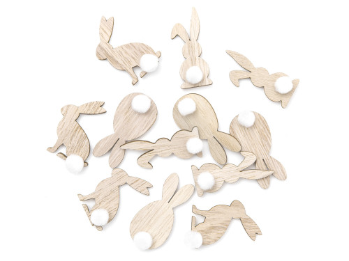 Wooden self-adhesive bunnies and eggs - DpCraft - natural, 12 pcs