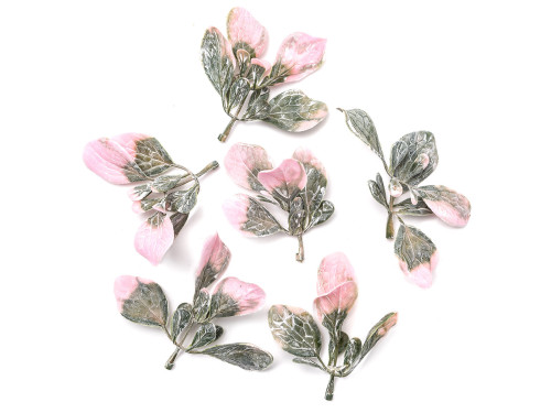 Decorative leaves - DpCraft - pink & green, 6 pcs