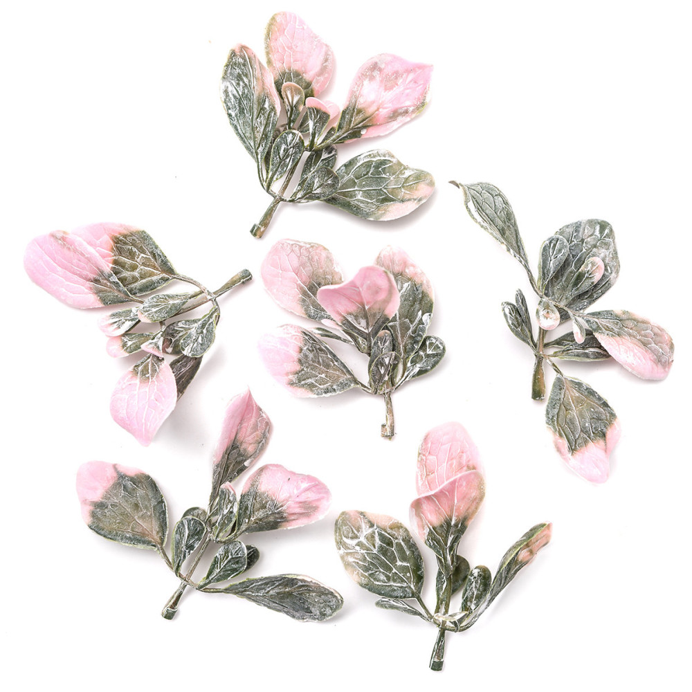 Decorative leaves - DpCraft - pink & green, 6 pcs
