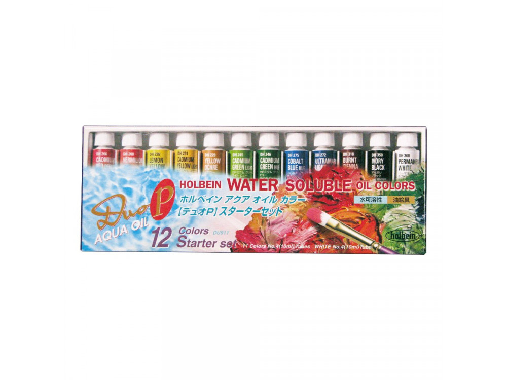 Zestaw farb olejnych Duo Aqua Oil - Holbein - 12 kolorów x 10 ml