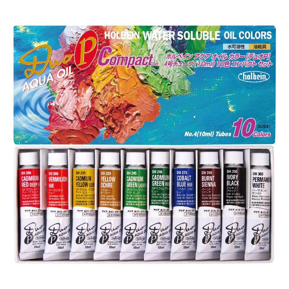 Set of Duo Aqua water soluble oil paints - Holbein - 10 colors x 10 ml