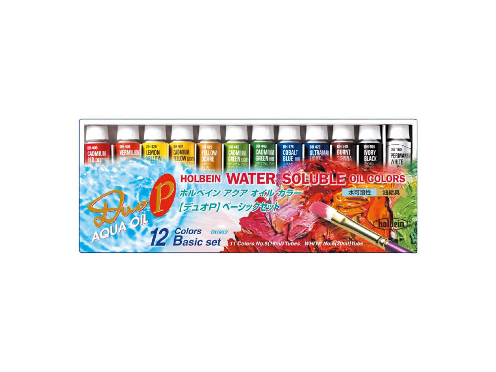 Set of Duo Aqua water soluble oil paints - Holbein - 12 colors x 15 ml
