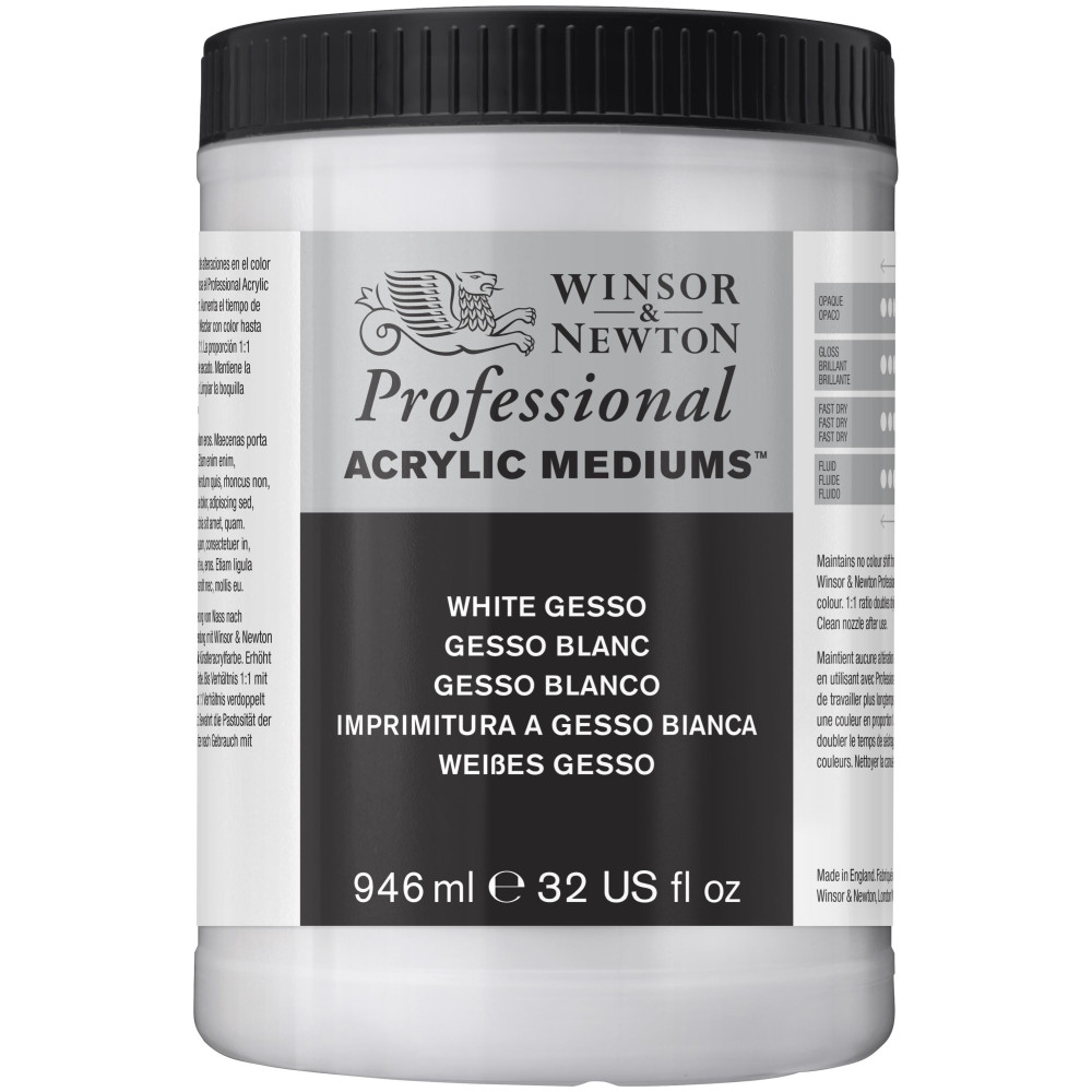 Gesso do farb akrylowych i olejnych White Gesso - Winsor & Newton - białe, 946 ml