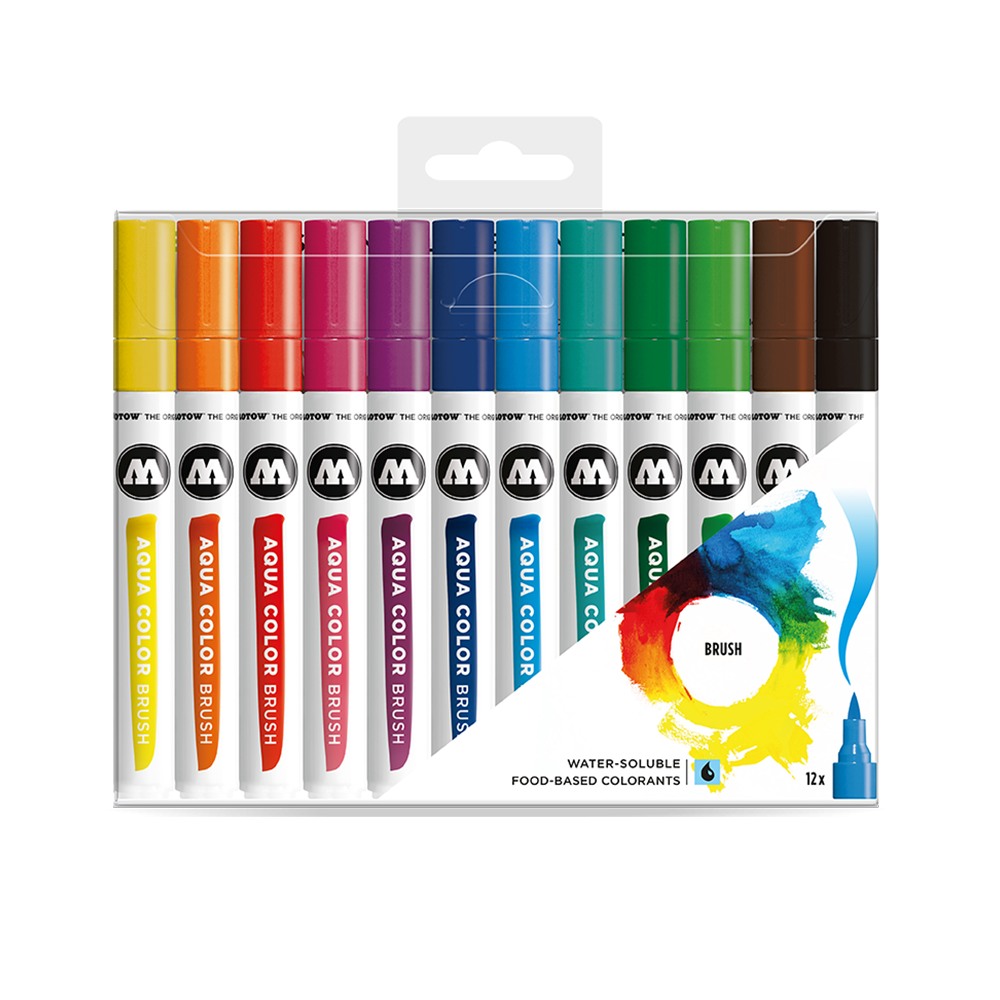 Set of Aqua Color Brush Pens Set 1 - Molotow - 12 colors