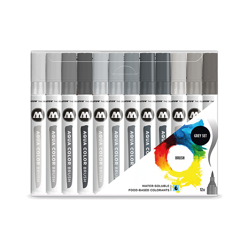 Zestaw markerów Aqua Color Brush, Grey Set - Molotow - 12 kolorów