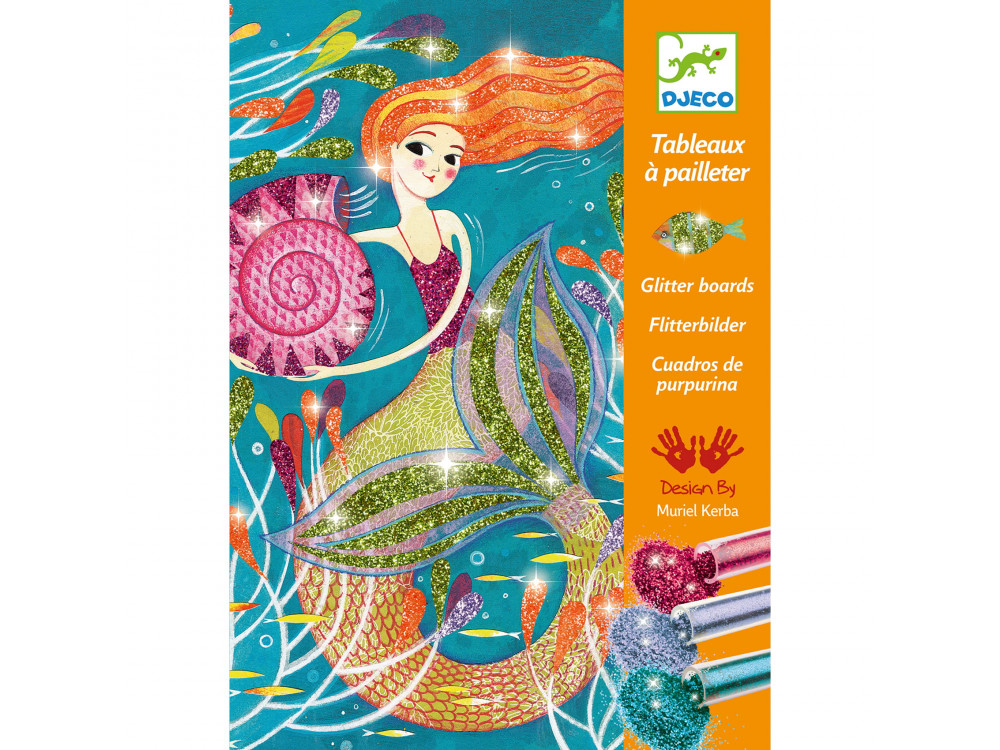 Artistic Glitter Board set for kids, glitter painting - Djeco - Mermaids