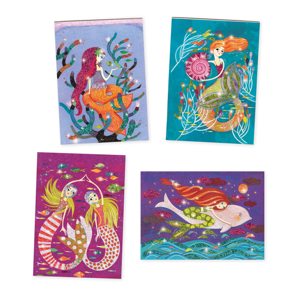 Artistic Glitter Board set for kids, glitter painting - Djeco - Mermaids