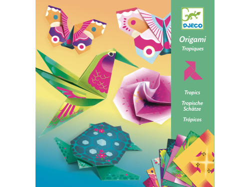 Set for origami - Djeco - Tropics neon, 24 pcs