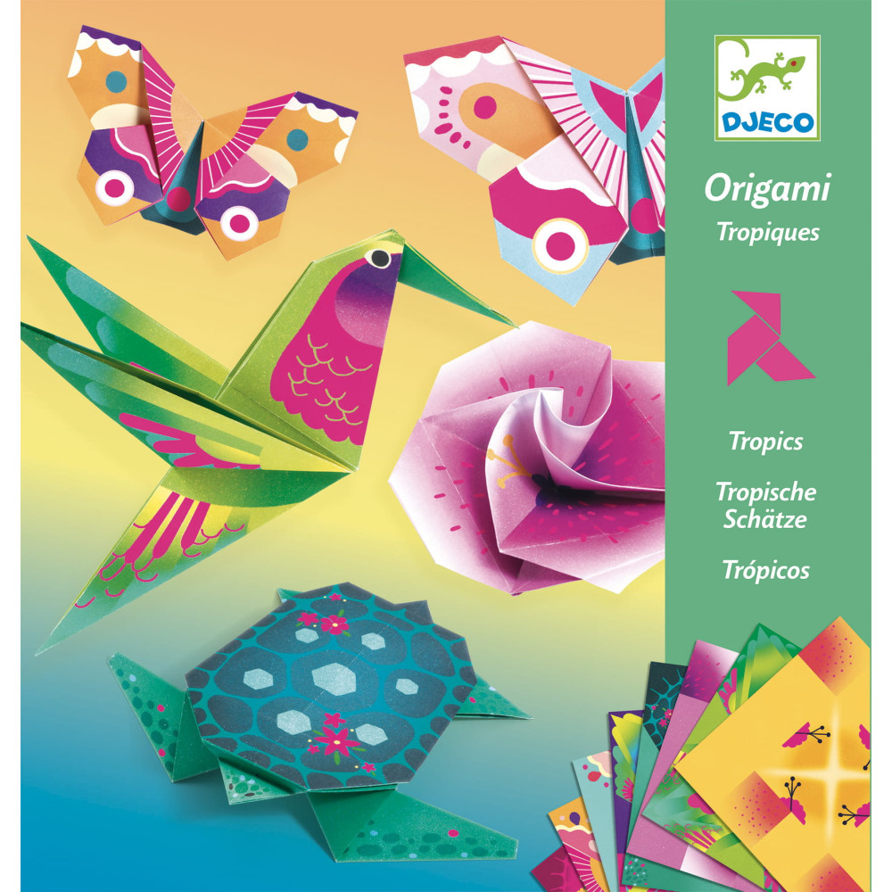 Zestaw do origami - Djeco - Tropiki neonowe, 24 szt.