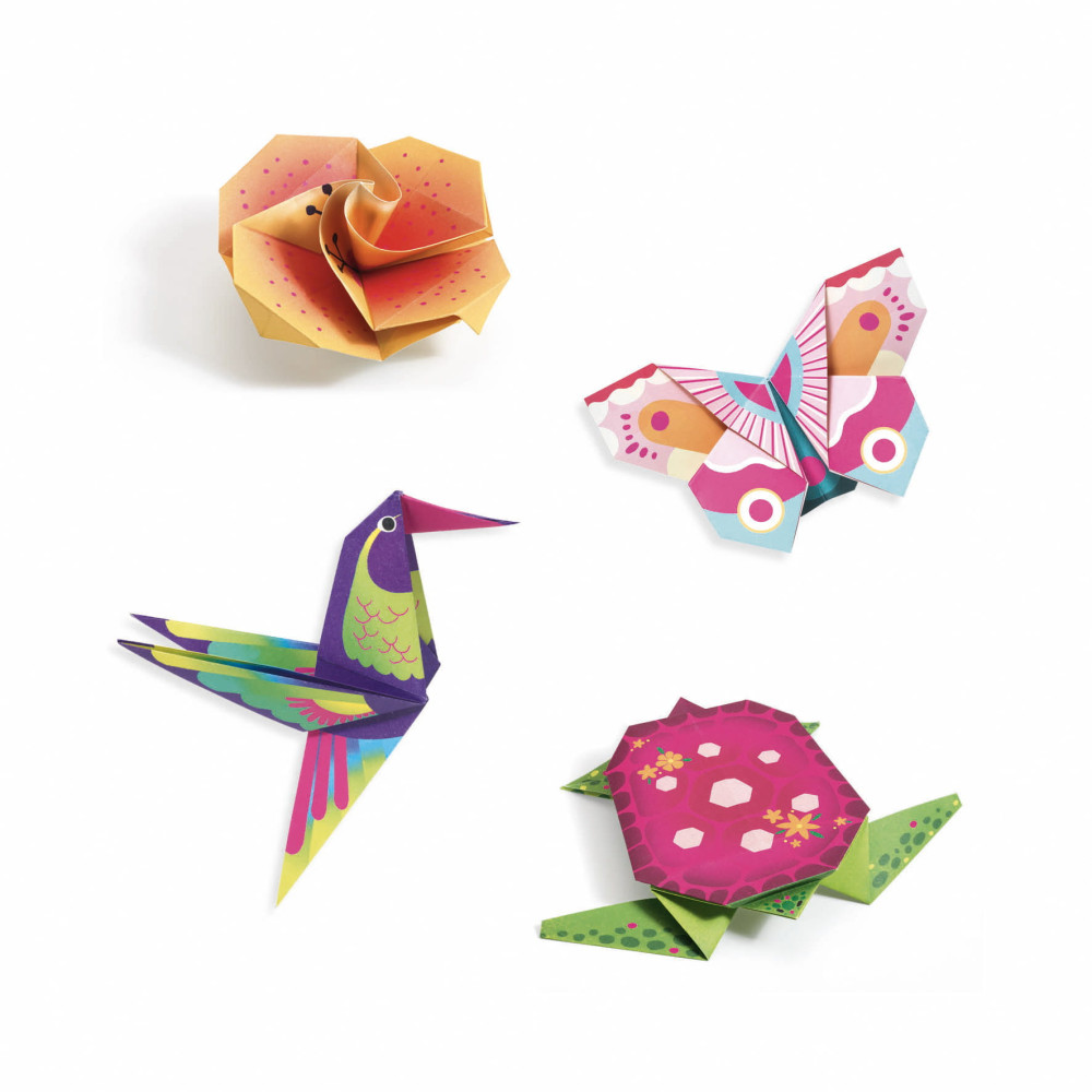 Zestaw do origami - Djeco - Tropiki neonowe, 24 szt.