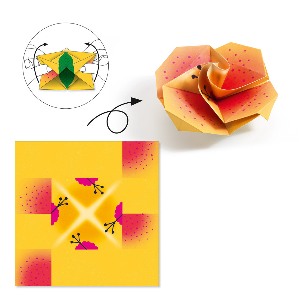 Zestaw do origami - Djeco - Tropiki neonowe, 24 szt.