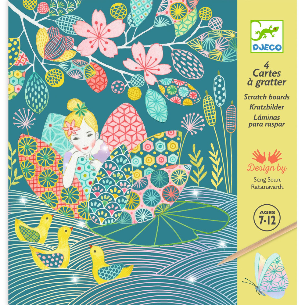 Scratch boards for children - Djeco - Enchanted Pond, 4 sheets
