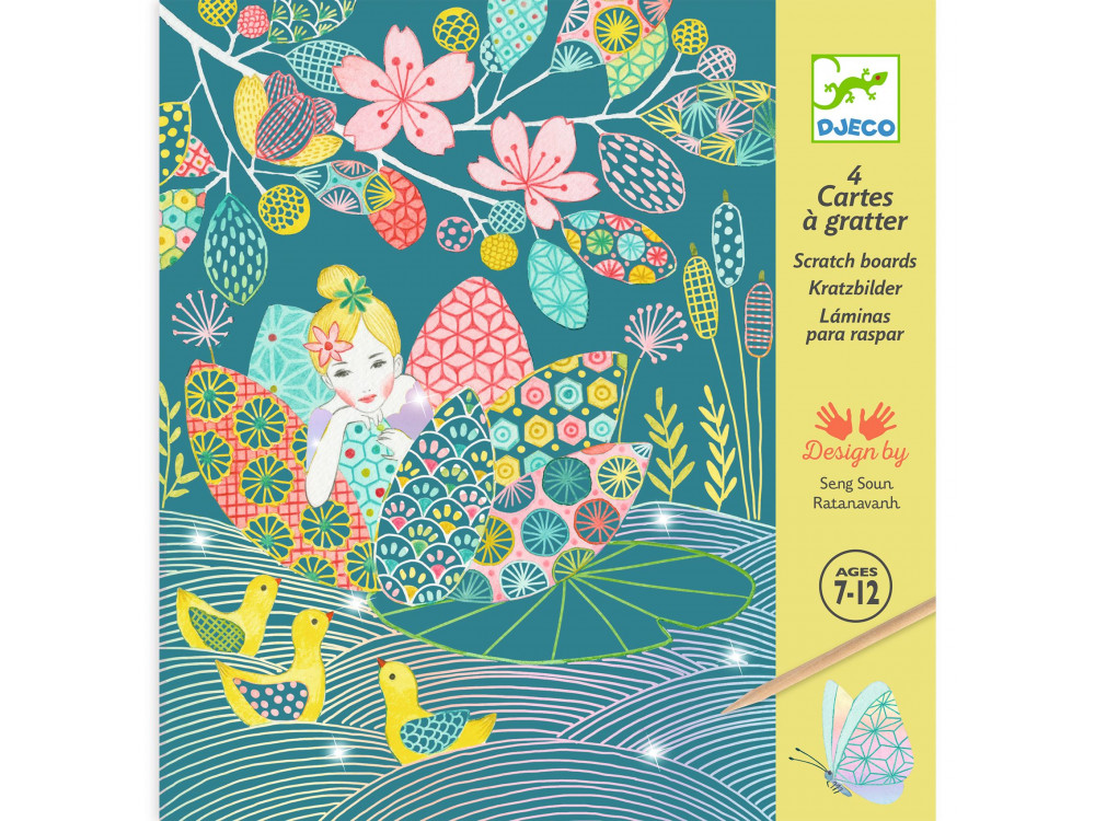 Scratch boards for children - Djeco - Enchanted Pond, 4 sheets