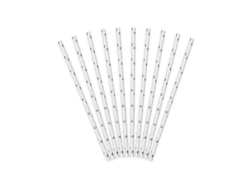 Paper straws with stars - silver, 19,5 cm, 10 pcs