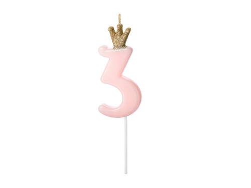 Birthday candle, number 3 - light pink