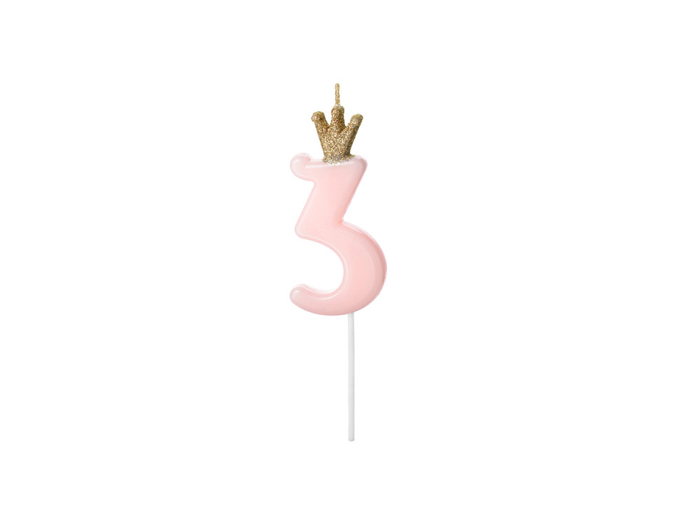 Birthday candle, number 3 - light pink